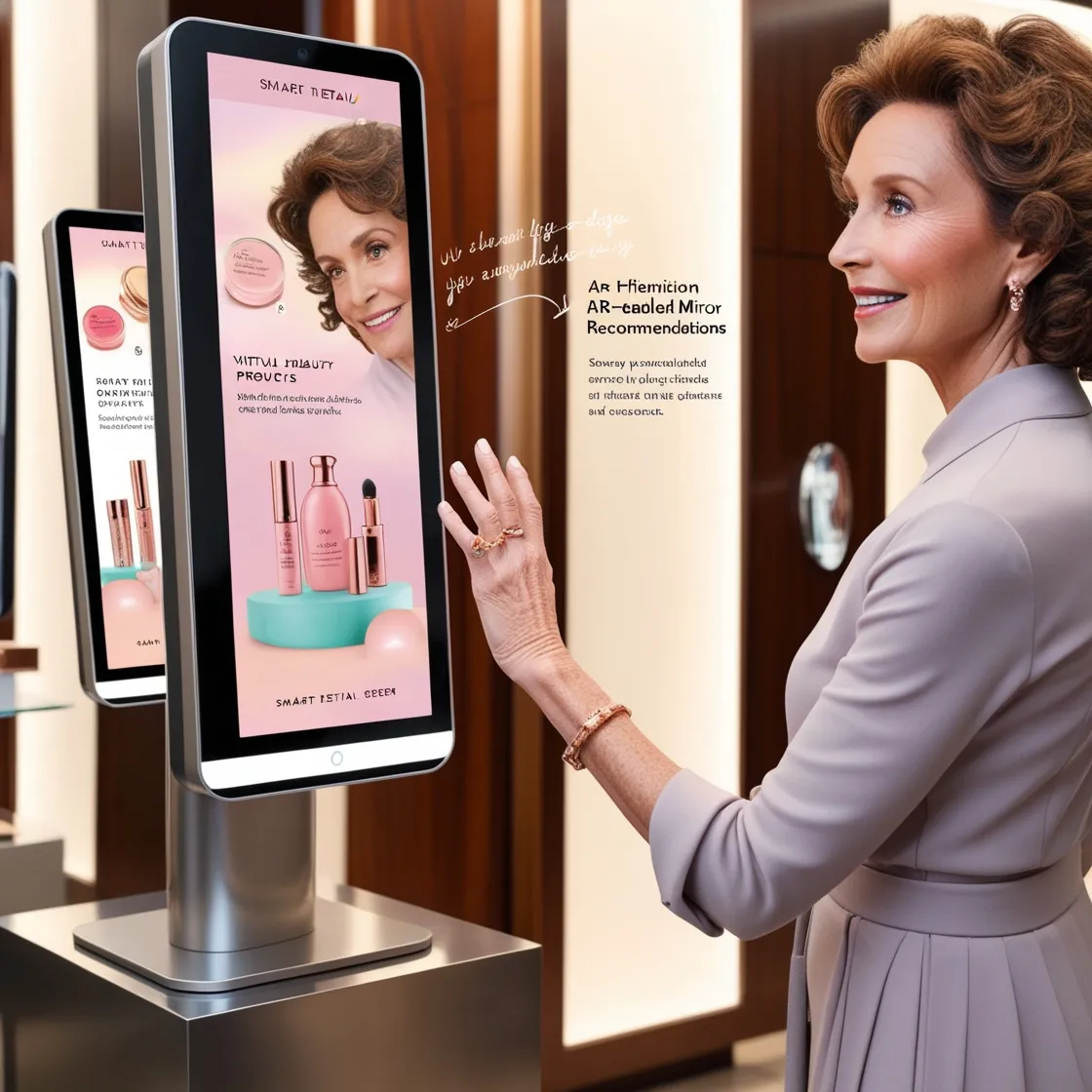 Customer interacting with smart AR retail display