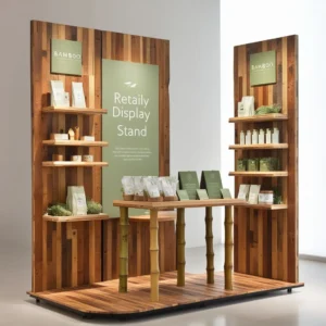 Eco-friendly retail display stand made from recycled wood and bamboo