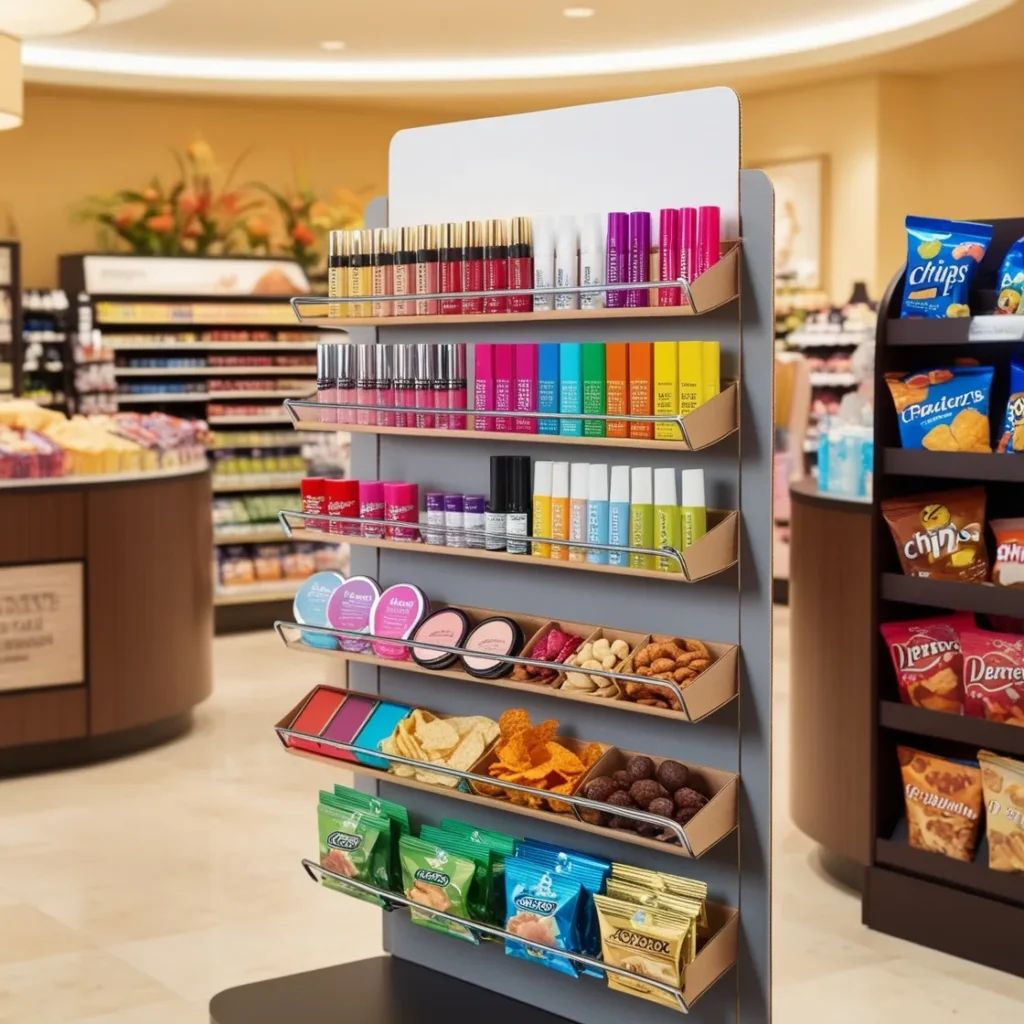 Cardboard hook displays placed strategically to boost product exposure in stores.