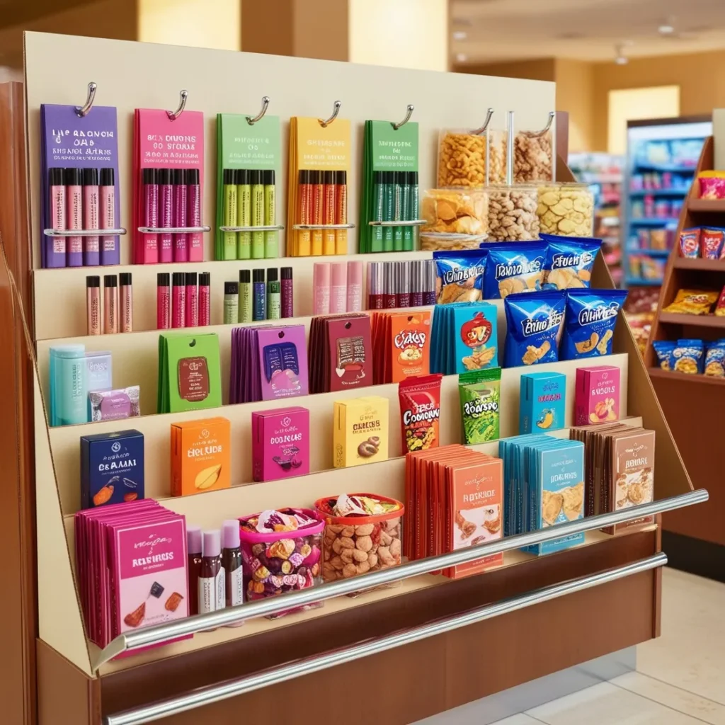 Eye-catching cardboard hook displays for small products in retail stores