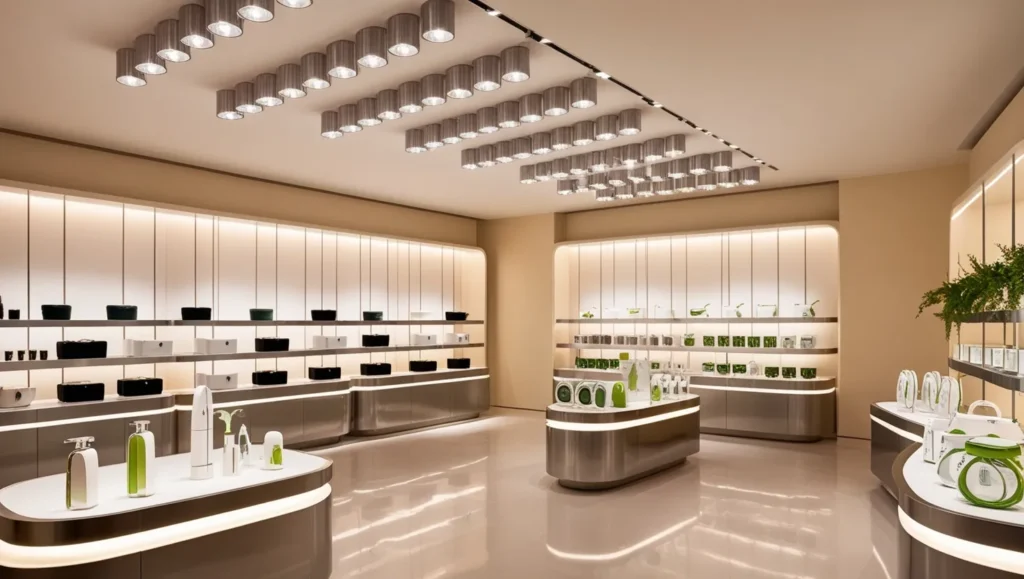 Sustainable Retail Displays featuring eco-friendly materials and energy-efficient LED lighting