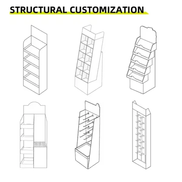 Sustainable cardboard retail display stands, made from recycled materials, durable, customizable, and certified by FSC and ISO 9001