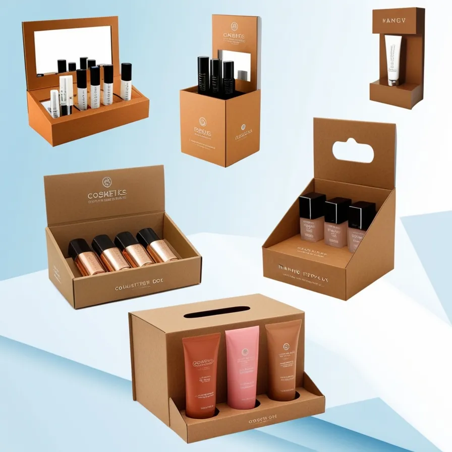 Cardboard display boxes in different styles for showcasing cosmetics