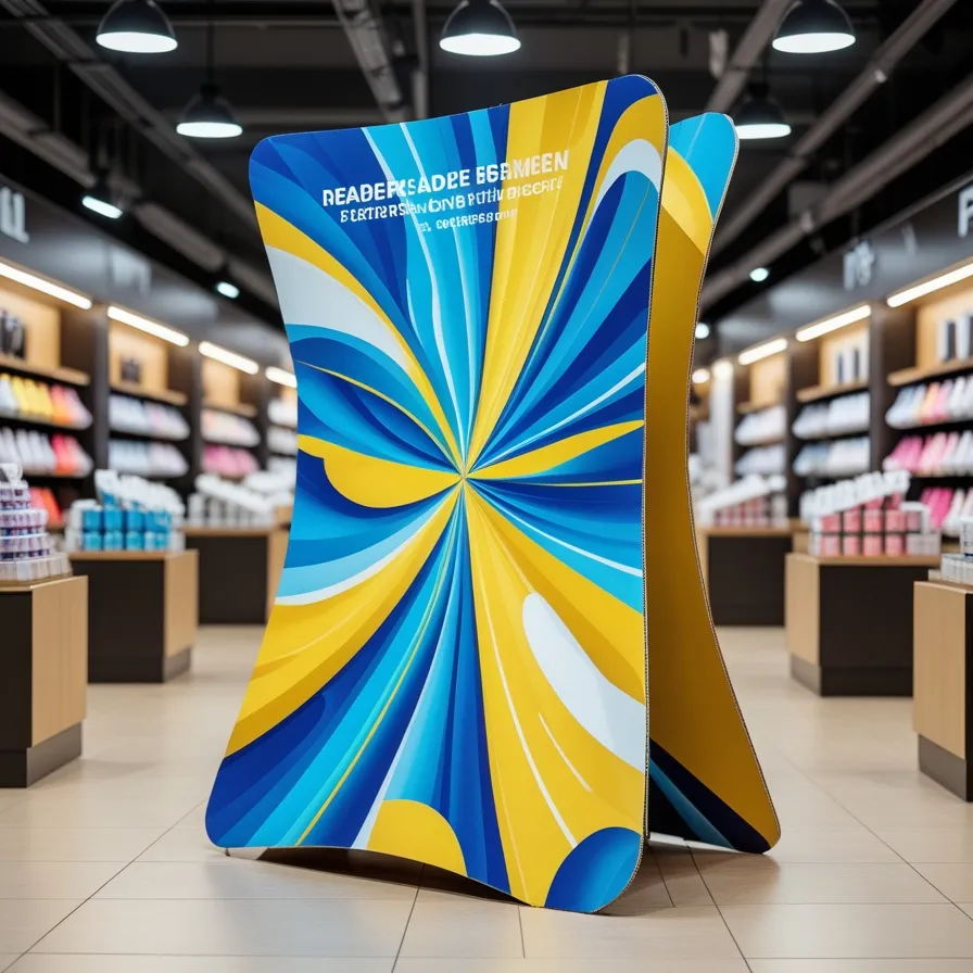 Eye-catching cardboard display stand featuring colorful product packaging, designed to attract attention in a high-traffic retail store