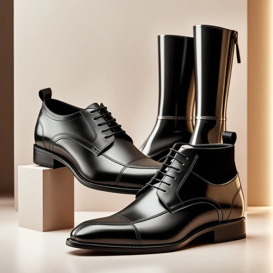 Luxurious leather shoes and boots, beautifully styled to showcase elegance and craftsmanship