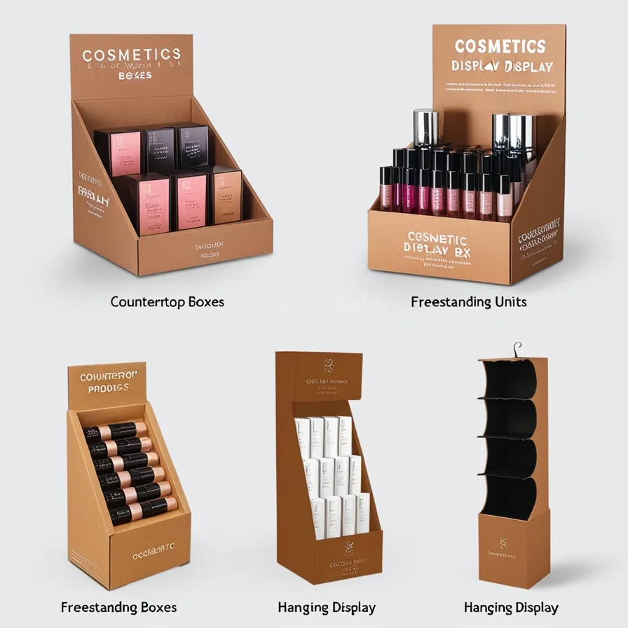 Variety of cardboard display units designed for cosmetic products