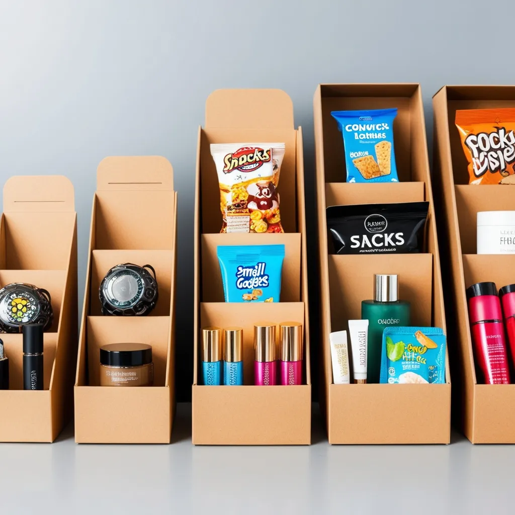 Versatile cardboard counter display boxes with varying sizes for retail products