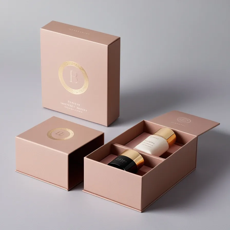 Elegant luxury beauty packaging box with gold foil logo and matte finish